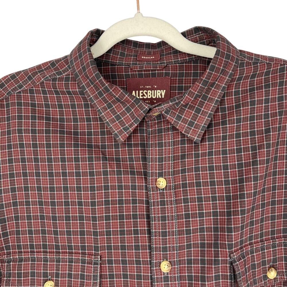 Alesbury Shirt Mens XL Red‎ Plaid 100% Cotton Button Front Business Casual